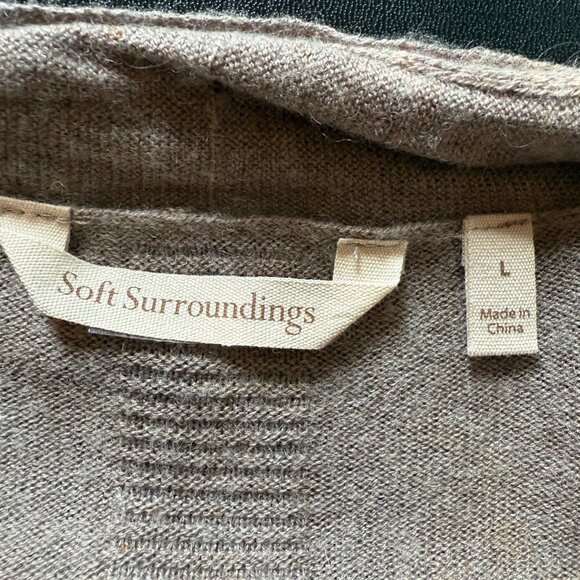 Soft Surroundings Tan Wool Knit Open Front Wrap Cardigan Size Large - Picture 7 of 7